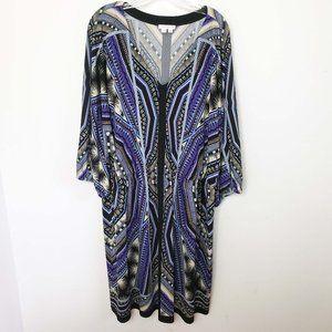 Abstract Geometric Print Purple Black Midi Dress